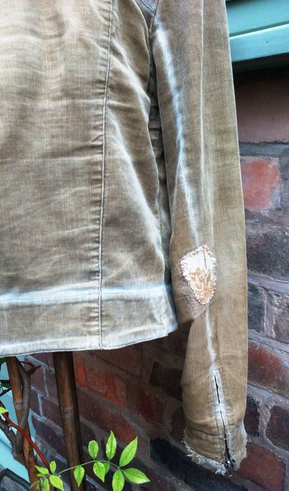 #MendItMay - Jacket sleeve patched with curtain fabric scraps