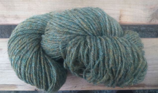 Image of skein of green pure wool yarn